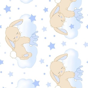 Bunny Rabbit Cloud Stars Blue Baby Boy Nursery Rotated 90 