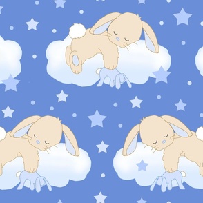 Bunny Rabbit Cloud Stars Blue Baby Boy Nursery Large Size 