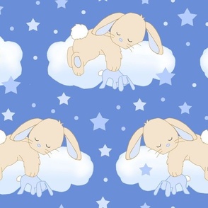 Bunny Rabbit Cloud Stars Blue Baby Boy Nursery Larger Size