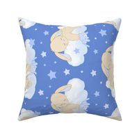 Bunny Rabbit Cloud Stars Blue Baby Boy Nursery Rotated 90 