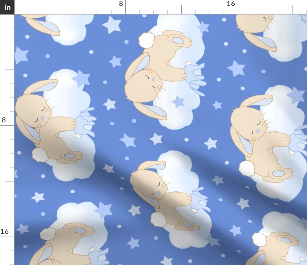 Bunny Rabbit Cloud Stars Blue Baby Boy Nursery Rotated 90 