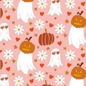 Retro Halloween - A spooky 70s-inspired design featuring Ghosts, Pumpkins, Jack o lantern, Hearts, Stars, Flower Power, Heart Glasses