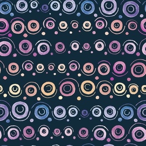 Abstract watercolor ethnic colorful  hand drawn circles- navy blue  background