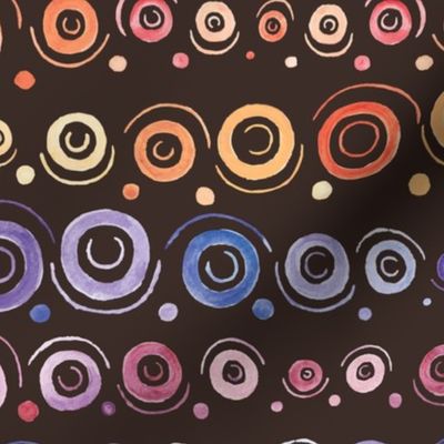 Abstract watercolor ethnic colorful  hand drawn circles- dark brown  background