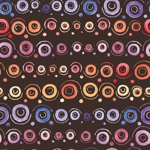 Abstract watercolor ethnic colorful  hand drawn circles- dark brown  background