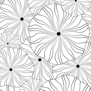 Abstract Geometric striped circles flowers-Black on white