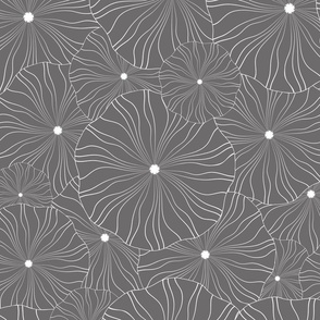 Abstract Geometric striped circles flowers -White on Gray