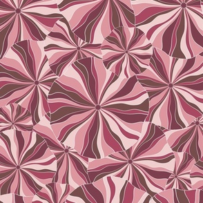 Abstract Geometric striped circles flowers-Pink, burgundy, brown