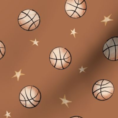 vintage basketballs and stars - rust