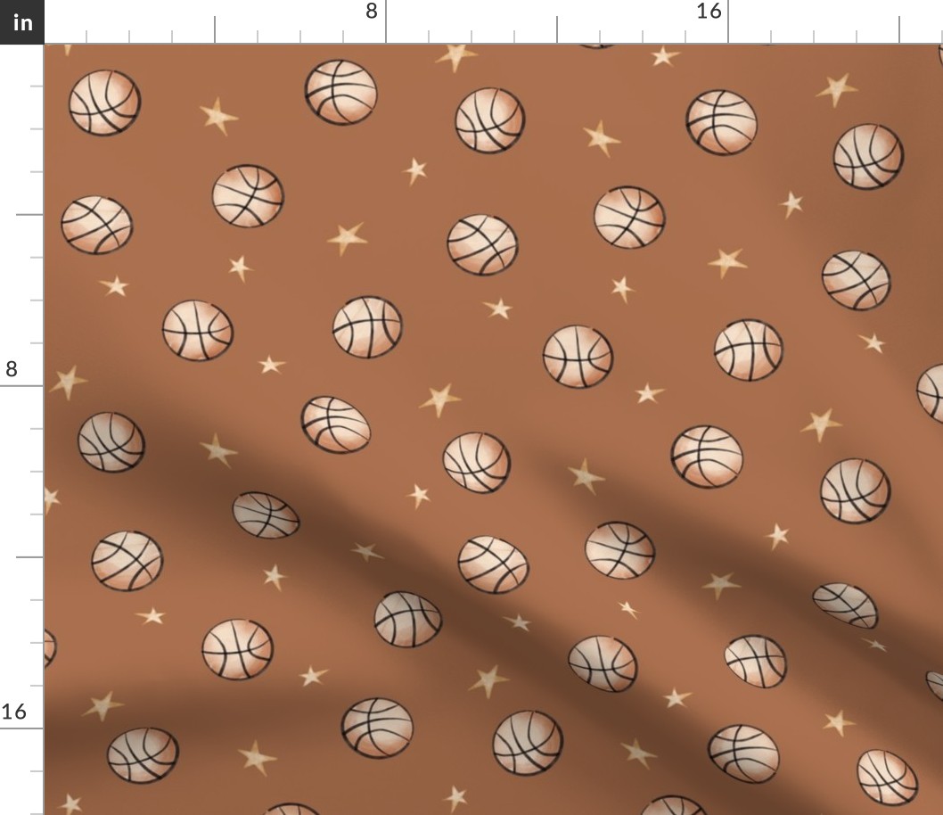 vintage basketballs and stars - rust