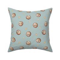 vintage basketballs and stars - dusty blue