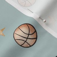 vintage basketballs and stars - dusty blue