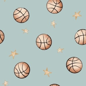 vintage basketballs and stars - dusty blue