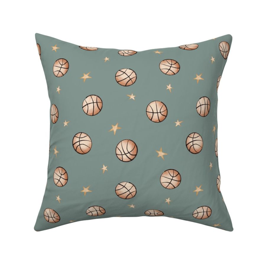 vintage basketballs and stars - dusty green