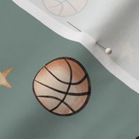 vintage basketballs and stars - dusty green