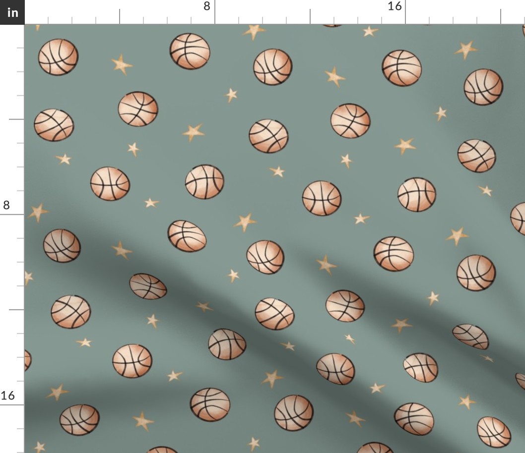 vintage basketballs and stars - dusty green