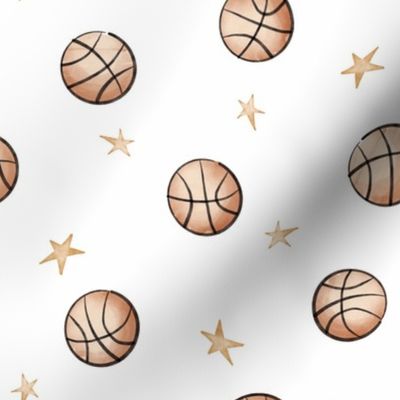 vintage basketballs and stars - white