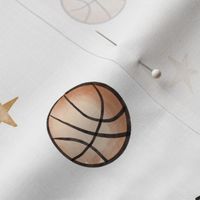 vintage basketballs and stars - white