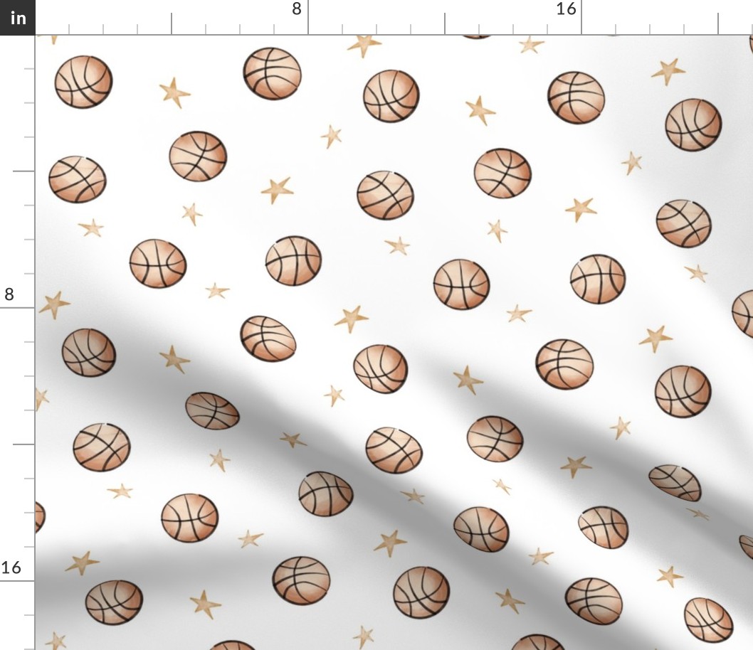 vintage basketballs and stars - white