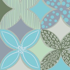 Large-  Maximalist Modern geometrical autumn 2023 trending grey, turquoise and green