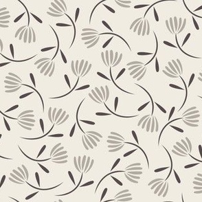 ditsy floral - cloudy silver_ creamy white_ purple brown - small scale flowers