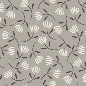 ditsy floral - cloudy silver_ creamy white_ purple brown 02 - small scale flowers
