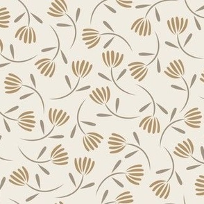ditsy floral - creamy white_ khaki brown_ lion gold - small scale flowers
