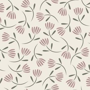 ditsy floral - creamy white_ dusty rose pink_ limed ash green - small scale flowers