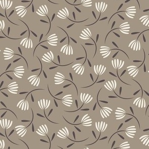 ditsy floral - creamy white_ khaki brown_ purple brown - small scale flowers