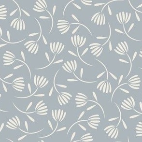 ditsy floral - creamy white_ french grey blue - small scale flowers