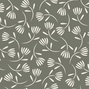 ditsy floral - creamy white_ limed ash green - small scale flowers