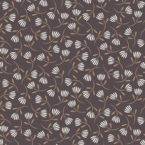 ditsy floral - creamy white_ lion gold_ purple brown - small scale flowers