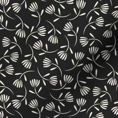 ditsy floral - creamy white_ raisin black - small scale flowers