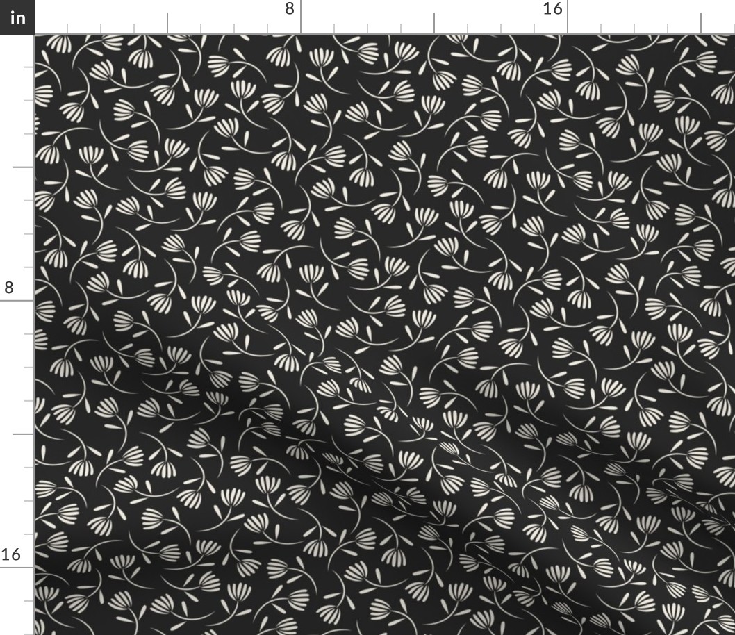 ditsy floral - creamy white_ raisin black - small scale flowers