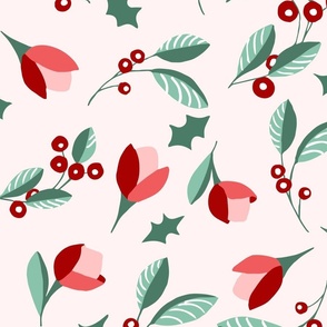  Christmas Pink and Red Cottage Flowers LARGE SCALE