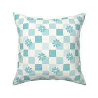 Boho Daisy Checkerboard aqua blue and natural white by Jac Slade