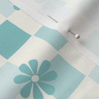 Boho Daisy Checkerboard aqua blue and natural white by Jac Slade