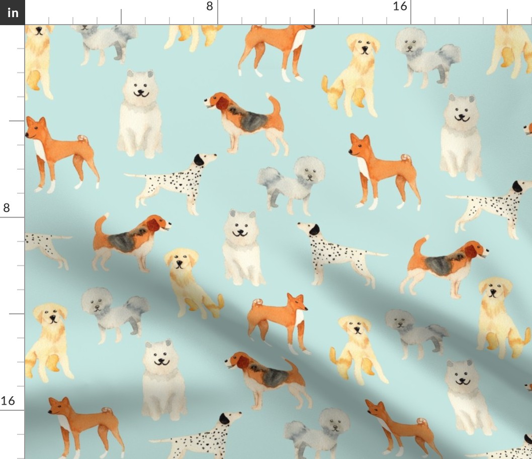 Medium Watercolor Dogs on pale blue for kids, baby and nursery