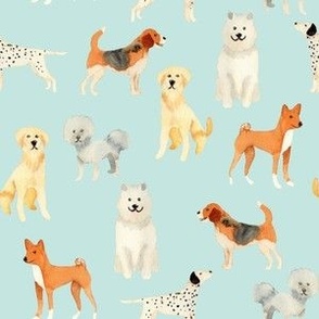 Small Watercolour Dogs pale blue