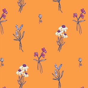 Wildflowers on orange - medium scale print