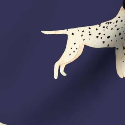 Large watercolour dalmation dog on navy blue