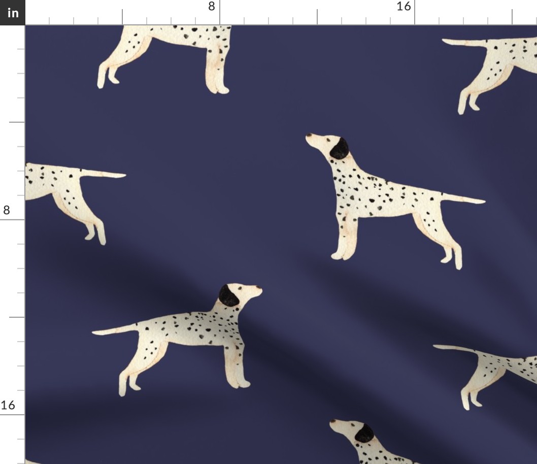 Large watercolour dalmation dog on navy blue