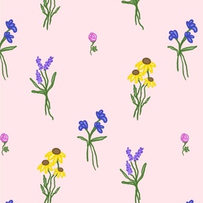 Wildflowers on pale pink, cottagecore - medium scale print
