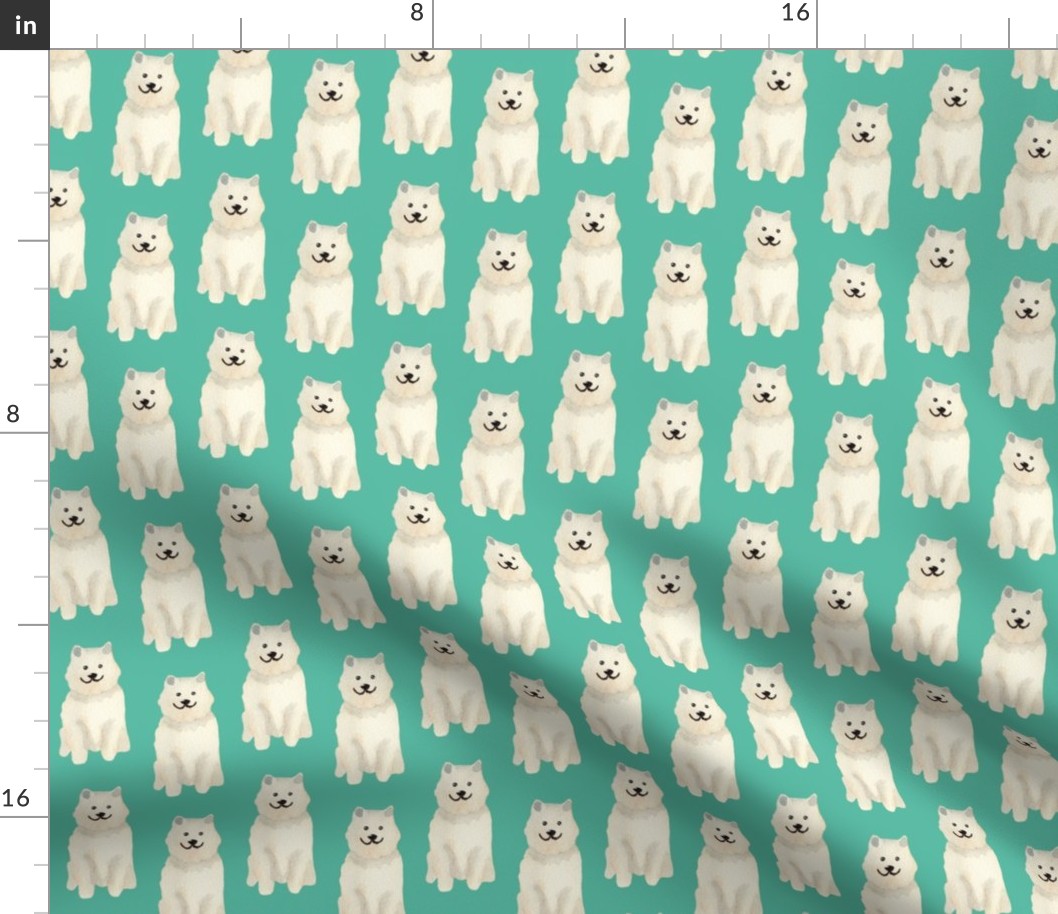 Small Watercolour Samoyed dogs on turquoise