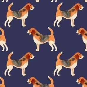 Small Watercolour Beagle dogs on navy blue