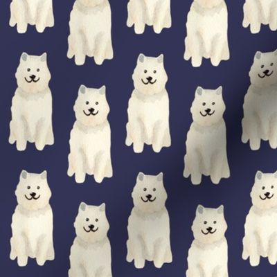 Small Watercolour Samoyed dogs on navy blue