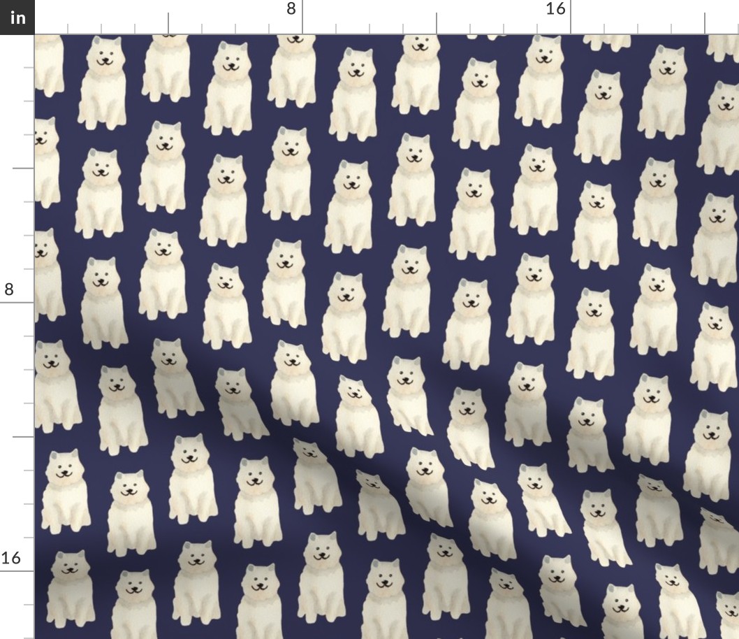 Small Watercolour Samoyed dogs on navy blue