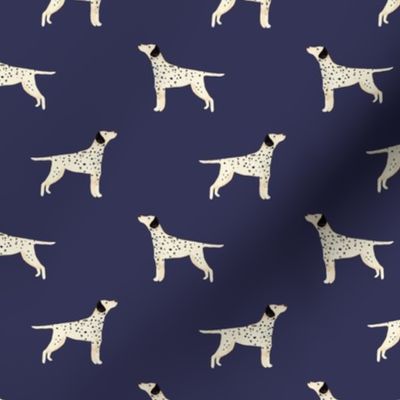 Small watercolour Dalmatian dog on navy blue