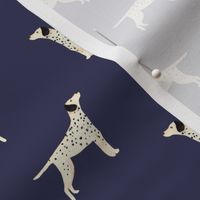 Small watercolour Dalmatian dog on navy blue