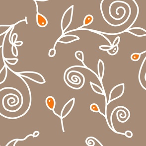 Curly Branches in Caramel Brown and Orange Tangerine